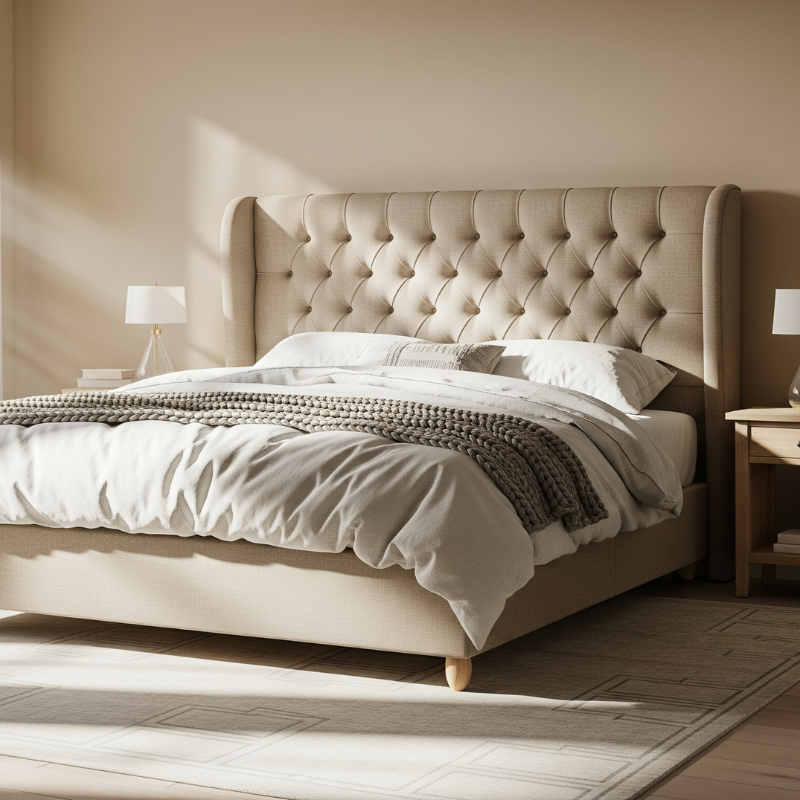 Beige Tufted Wingback Bed (1) Beige Tufted Wingback Bed (1)