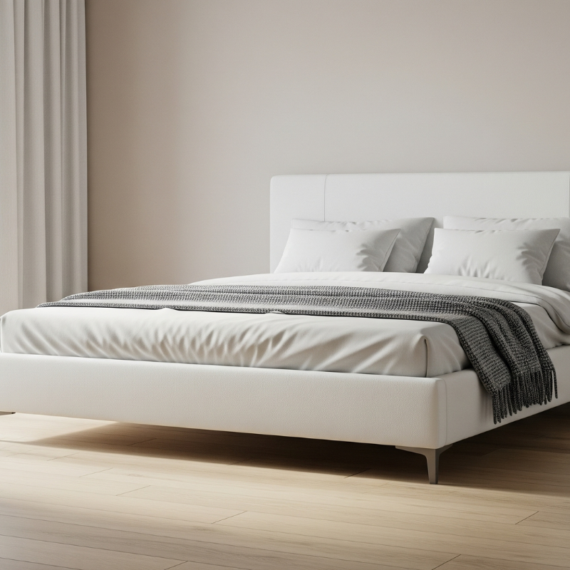 Clean white platform bed (1) Clean white platform bed (1)